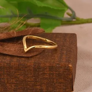 Authentic Minimalist Silver Chevron Ring Gold Plated V Shaped Wishbone Stackable Band