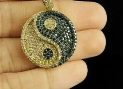 Authentic 3Ct Round Lab-Created Diamond Yin Yang Symbol Pendant 14K Yellow Gold Plated