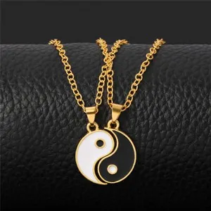 Authentic 1 PAIR YIN YANG BEST FRIENDS BFF BF GF GOLD PLATED NECKLACE PENDANT CHAIN