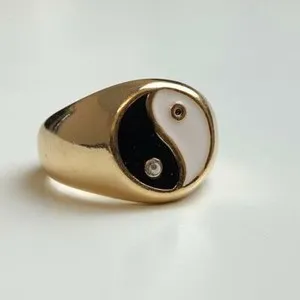 Authentic Balance of Duality: 14k Yellow Gold Plated Yin Yang Signet Ring