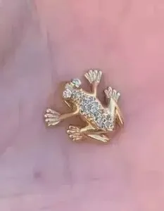 Authentic Frog Women's Pendant Lab Created Diamond 0.10Ct Round Cut 14K Yellow Gold Plated