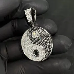 Authentic 2Ct Round Cut Moissanite Yin Ying Yang Men's Charm Pendant 14K White Gold Plated