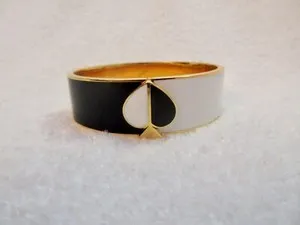 Authentic Kate Spade Yin Yang Hinged Bangle Bracelet White Black Gold Plated --Superb!
