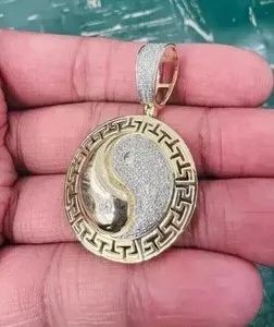 Authentic 1.50Ct Round Cut Real Moissanite Yin Yang Symbol Pendant 14k Yellow Gold Plated