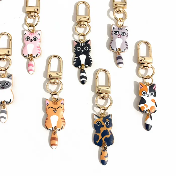 Authentic Originality Metal Cat Color Printing Keychain Personality Backpack Small Pendant Keyring Charms Animal Cute Key Chain Ring