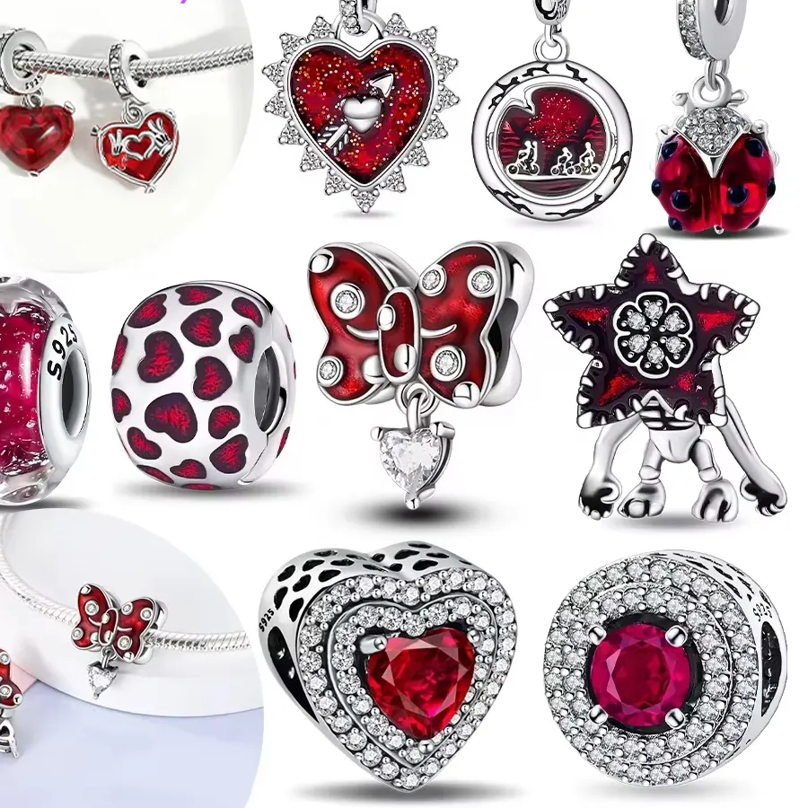 Authentic Silver Plated Original 925 Red Bag Charms Heart Ladybug Butterfly Star Beads Fit Original Bracelets Jewelry Gifts for Women