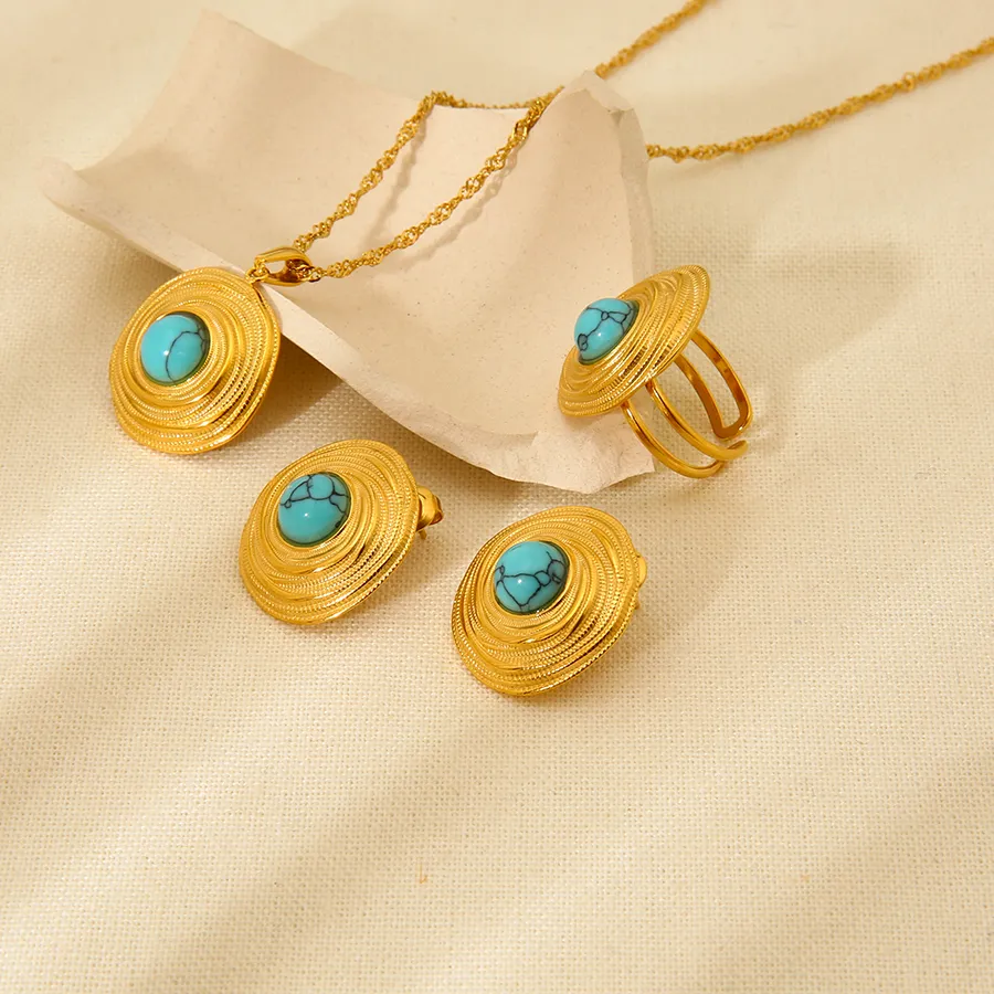 Authentic The Azure Horizon Ensamble: 18K Gold-Plated Sacred Turquoise Set