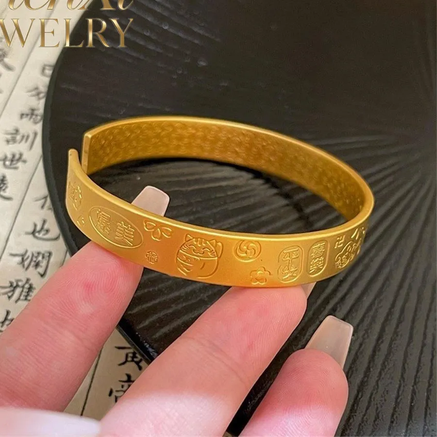 Authentic High-End Sand Gold Maneki Neko Bracelet Luxury Quality Fashion Fine Jewelry Exquisite Elegant Popular Best Charms Gift Young