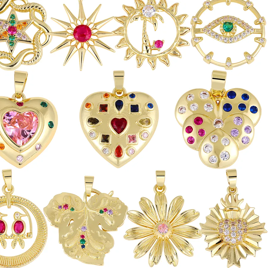 Authentic Juya 18K Real Gold Plated Star Of David Palm Tree Bird Flower Love Heart Evil Eye Charms For DIY Pendant Jewelry Making