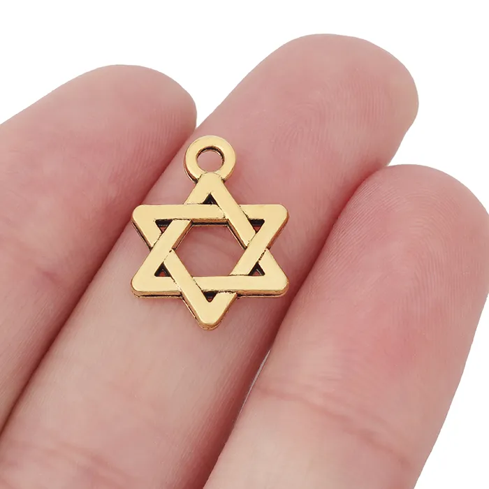Authentic 100pcs Small Star of David Antique Silver/Gold Charms Pendants Beads for DIY Necklace Bracelet Jewelry Making Accessories