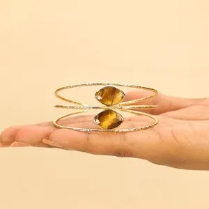Authentic Tiger Eye Adjustable Gold Plated Brass Cuff Bracelet, Women Jewelry Gift BR-1