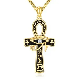 Authentic Ankh Necklace 925 Sterling Silver 18K Gold Plated Eye of Horus Pendant Egypti...