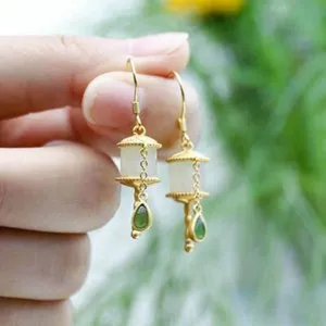 Authentic Golden Wheel of Dharma Jade Fringe Earrings