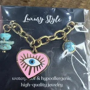 Authentic Eye of Protection: 18K Gold Plated Evil Eye Charm Link Bracelet