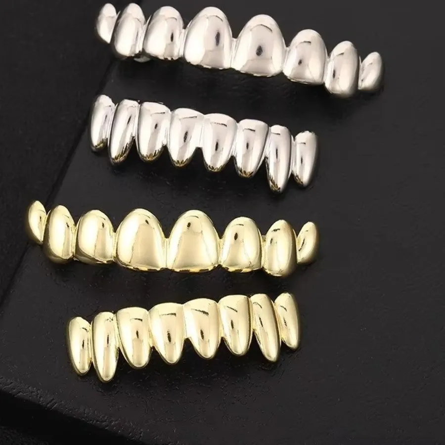 Authentic Glossy Finish Teeth Grillz Top Bottom Set Anti Slip Eco-friendly Teeth Grillz Caps Gold Shiny Teeth Jewelry Events