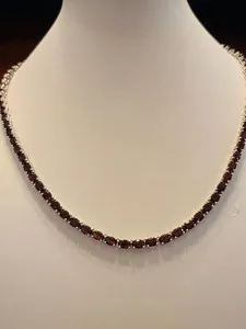 Authentic Radiant Crimson Flame Tennis Necklace in 14K White Gold Finish