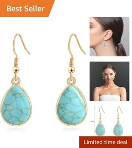 Authentic Hypoallergenic Turquoise Teardrop Earrings - December Birthstone 14K Gold Plated