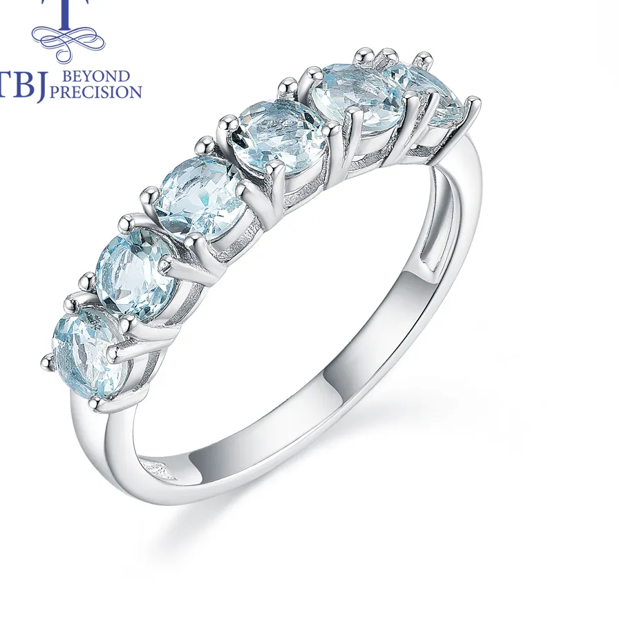 Authentic Natural Brazil aquamarine Ring round 4mm 925 sterling silver fine jewelry for women simple daily wear ring for wife