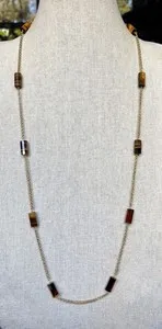Authentic Rarities Gold-Plated Sterling Silver Barrel-Cut Tiger's Eye Bead Necklace - NWT
