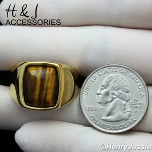 Authentic The Golden Sentry: Tiger Eye Rectangle Talisman Ring
