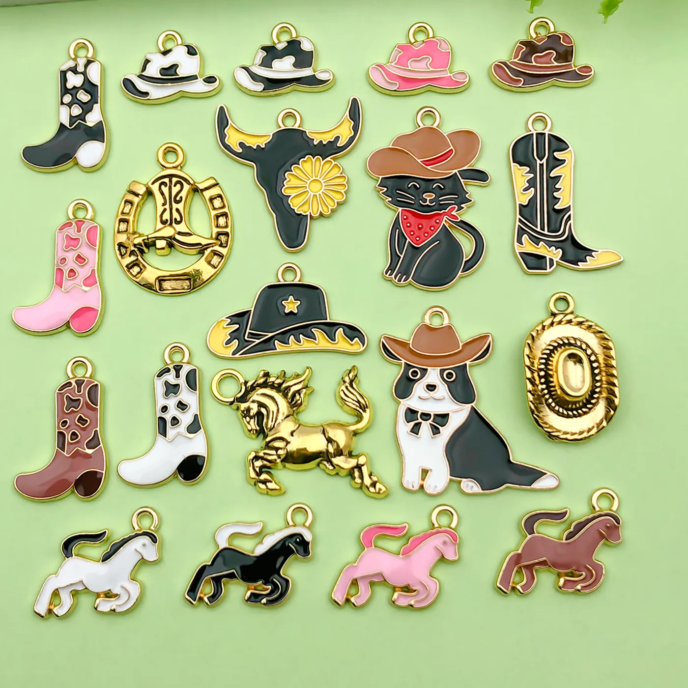 Authentic 10/20pcs Western Cowboy Charms Horseshoe, Cactus, Hat, Boots Pendants for DIY Bracelet Necklace Jewelry Making Accessories