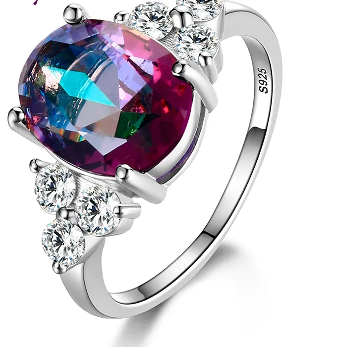 Authentic Women's Jewelry Silver Plated Rings White Pink Light Blue Champagne Zircon Oval Wedding Ring