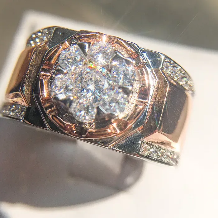 Authentic Luxury Full Crystal Big Stone AAA Cubic Zirconia Rings for Men Women Male Metal Zircon 925 Sterling Silver Ring Wedding Jewelry