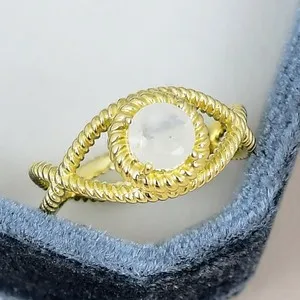 Authentic Moonstone Round Ring 6mm 18K Gold Plated Handmade Statement Jewelry
