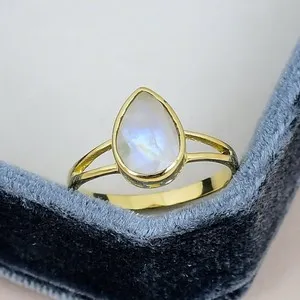 Authentic 18K Gold Plated Moonstone Pear Ring 7x10mm Teardrop Minimalist for Her