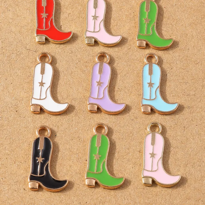 Authentic 10pcs 18*10mm Enamel Western Cowboy Boots Charms Pendant for Necklace Earrings DIY Bracelet Handmade Jewelry Making Accessories