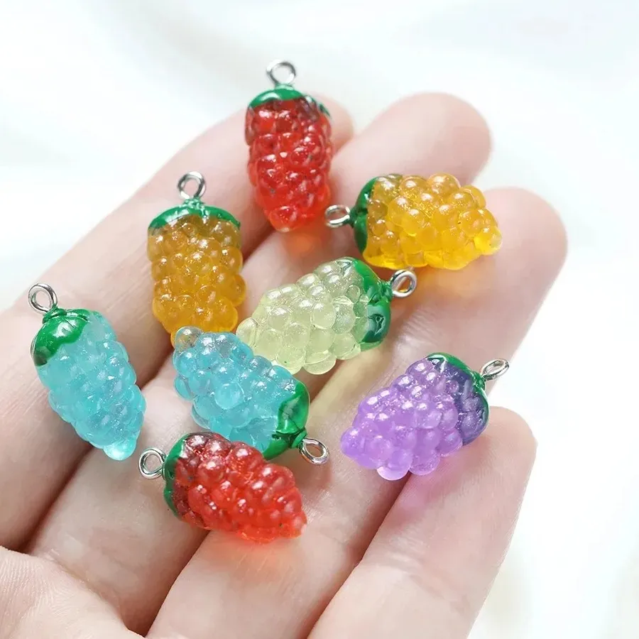 Authentic 10Pcs 12x23mm Simulation Grape Fruit Resin Charms Pendants Jewelry Making Parts For DIY Earrings Necklaces Keychains