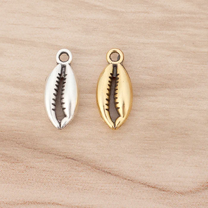 Authentic 20 Pieces Tibetan Silver/Gold Color Cowrie Shell Charms Pendants Beads for Jewellery Making Findings 18x8mm