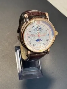 Authentic Stauer Guilloche Precision Quartz Chronograph Rose Gold Plated Men's Watch 61228
