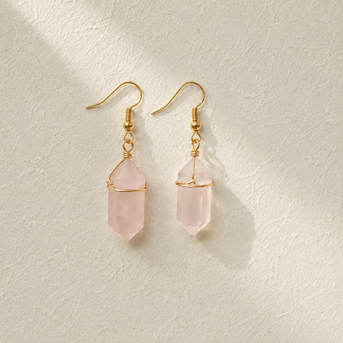 Authentic Whispers of the Heart: Rose Quartz Sacred Geometry Drop Earrings in 18K Gold