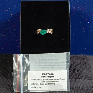 Authentic Paris Nights Rose Gold Lab Emerald and Quartz Ring