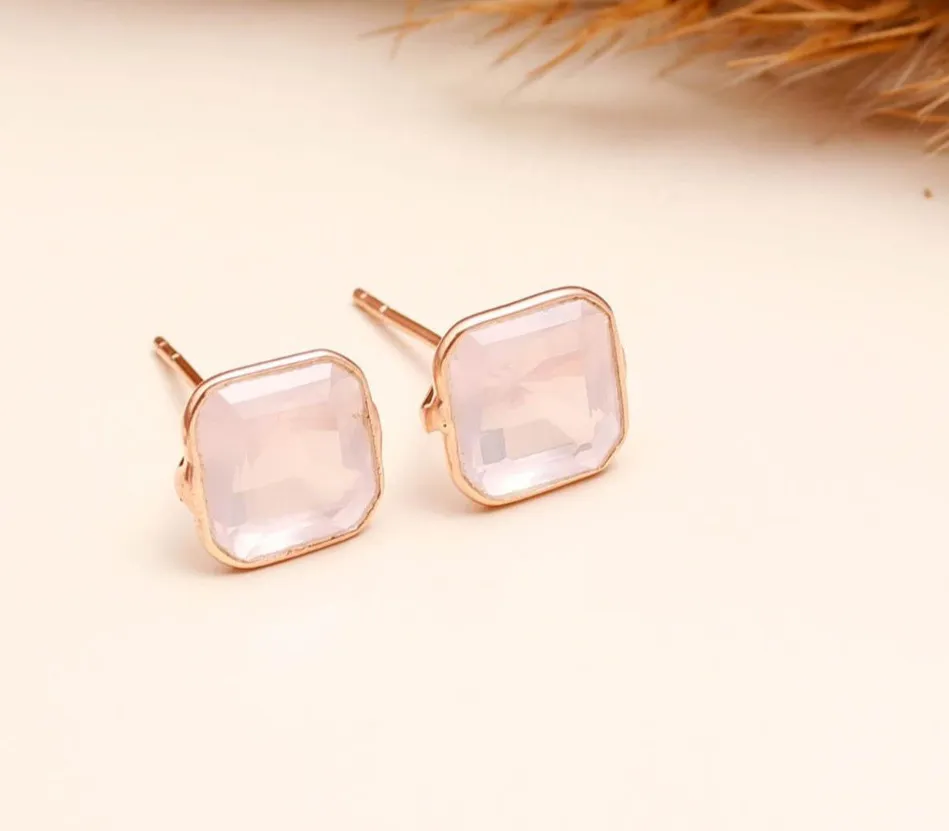 Authentic Ethereal Heartstone Octagon Studs - Rose Gold Plated Solid Silver Love and Harmony Amulet