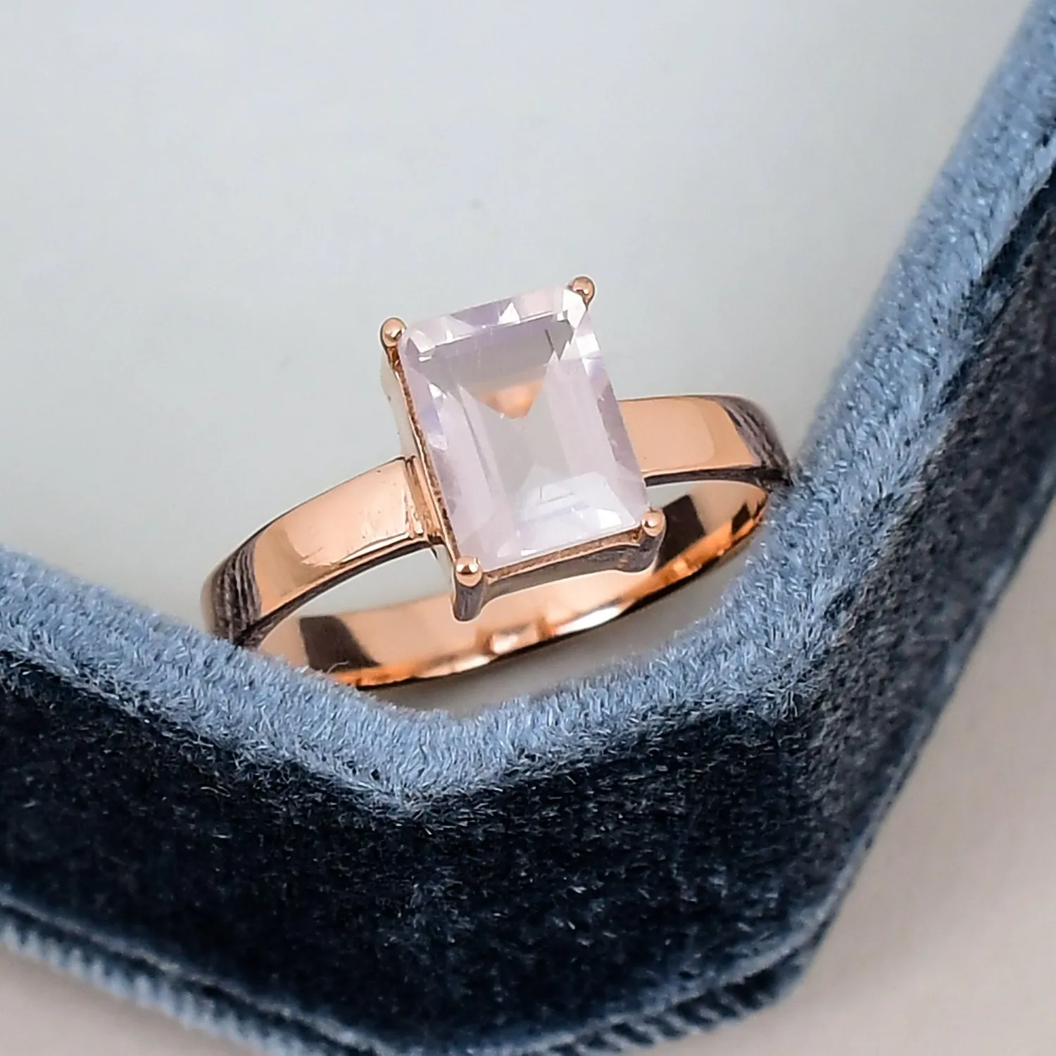 Authentic Natural Rose Quartz Ring 925 Sterling Silver 6x8mm Octagon Statement Ring