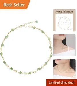 Authentic Natural Jade and Freshwater Pearls Pendant Necklace - Dainty Gold Plated Design