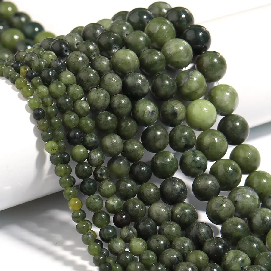 Authentic 1 strand/Lot Natural Green Southern Jade Stone Beads Round Loose Spacer Bead for DIY Bracelet Necklace Charm Jewelry Accessories