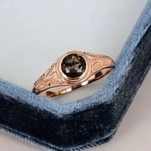 Authentic Natural Smoky Quartz Ring 925 Sterling Silver 6mm Round Vintage Statement Ring