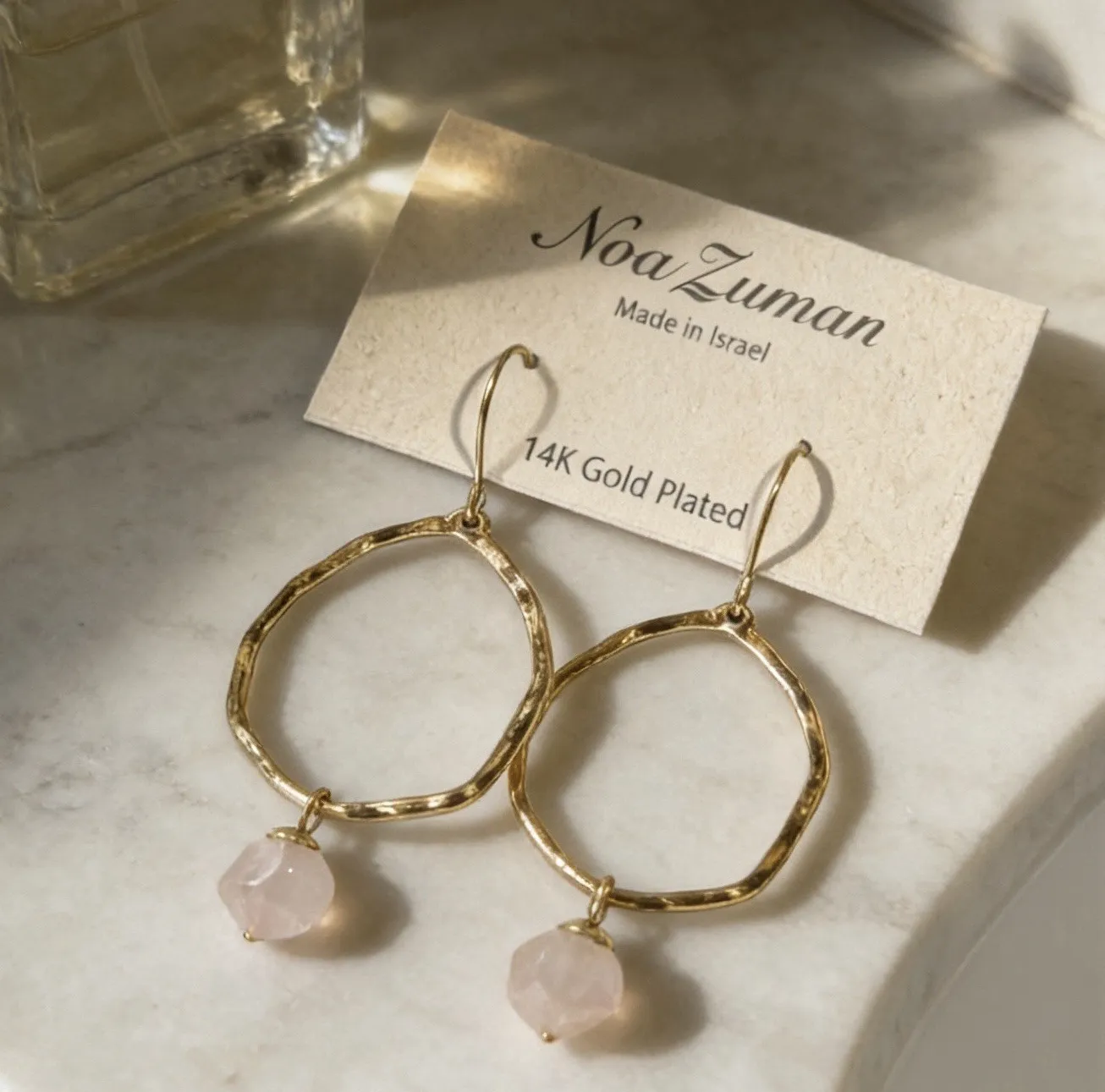 Authentic Enchanted Rose Quartz Gold‑Plated Hoops – Love’s Eternal Embrace