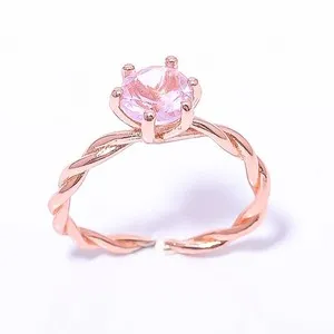 Authentic Rose Quartz Gemstone Rose Gold Plated Ring Adjst (82)