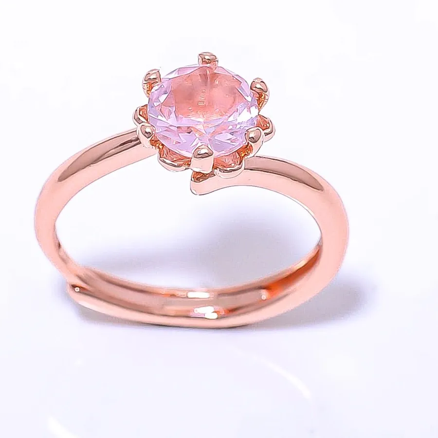 Authentic Rose Quartz Gemstone Rose Gold Plated Ring Adst (143)