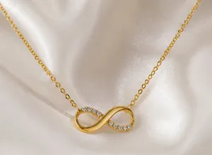 Authentic Women Infinity Pendant Necklace 925 Sterling Silver Gold Plated Cubic Zirconia