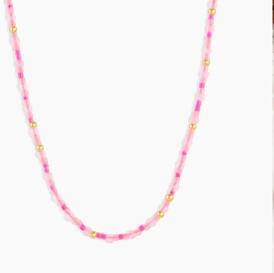 Authentic NWT Gorjana 18K Gold Plated Poppy Gem Rose Quartz Necklace 16" Inch New MSRP $75
