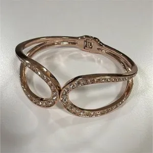Authentic Rose Gold Plated Infinity Bangle Bracelet Metal Jewelry with Box Clasp