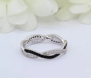 Authentic Infinity Twisted Ring 1.20Ct Round Simulated Black Diamond 14K White Gold Plated