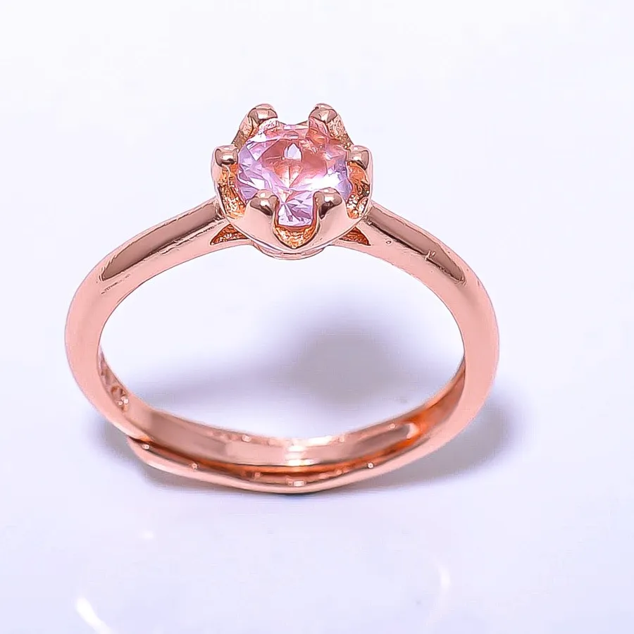 Authentic Rose Quartz Gemstone Rose Gold Plated Ring Ad RC7376-5_3