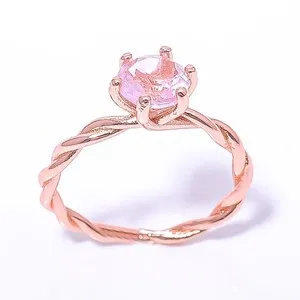 Authentic Rose Quartz Gemstone Rose Gold Plated Ring Adjst (R8)