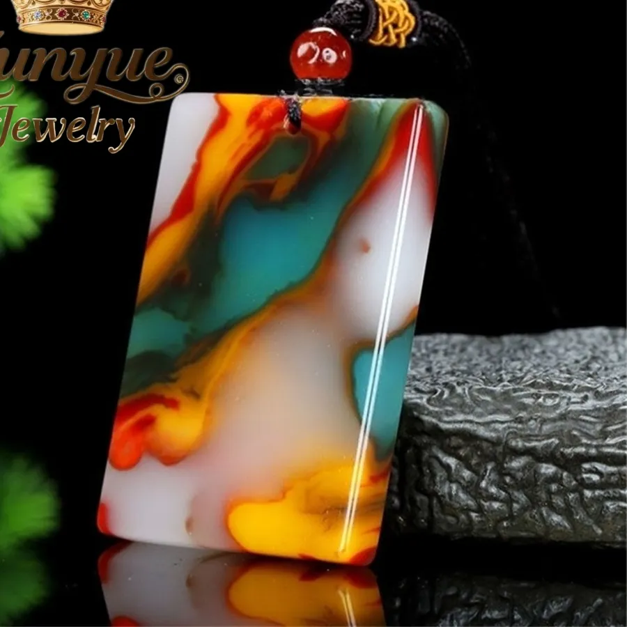Authentic Colorful Jade Pendant For Men And Women, Colorful Jade Seven-Color Flat Pendant Necklace Jewelry Best Selling Exquisite